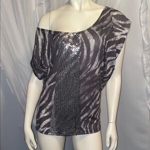 Guess Silver Zebra Sequin Blouse